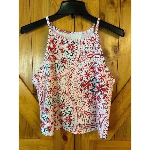 Torrid Red White Wildflower Mandala Foxy High Neck Crop Top Size 2/2XL (5246) - Picture 1 of 3